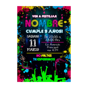 Invitación de Fiesta Fluor para Cumpleaños (IMAGEN)