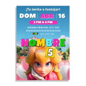 Invitación Digital Princesa Peach Mario Bros Para Cumpleaños