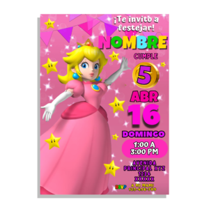 Invitación Digital Princesa Peach Mario Bros Para Cumpleaños