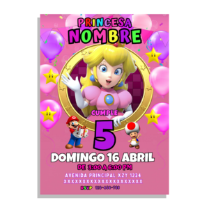 Invitación Digital Princesa Peach Mario Bros Para Cumpleaños