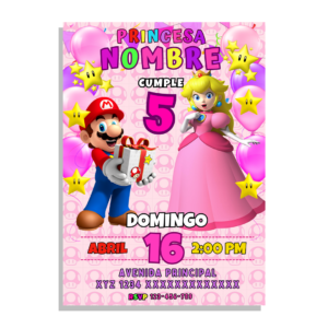 Invitación Digital Princesa Peach Mario Bros Para Cumpleaños